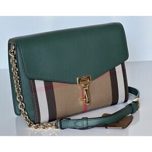 NWT Burberry Small Macken House Check Leather Cross Body Bag Green 80801611